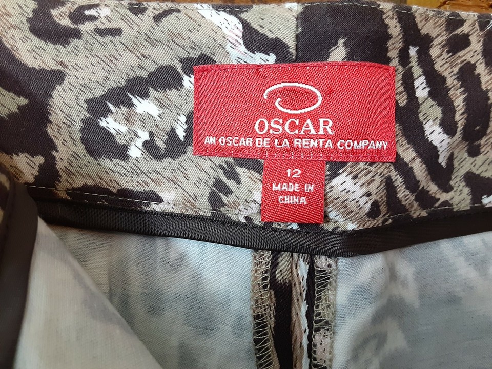 Oscar de la Renta Capri Pants Size 12 Paisley Floral Print Brown Khaki