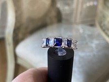 Sterling Silver Simulated Sapphire  White Cubic Zirconia Band Ring