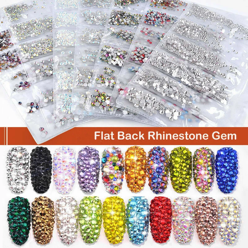 1304PCS 6Mix Size Crystal Flat Back Rhinestone Gem Nail Art Case Decoration DIY - Image 3 of 4