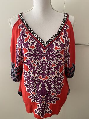 Hale Bob Oversized Silk Top Size S Red