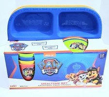 PawPatrol Mealtime 12 piece 4 color set divided plates bowls tumblers cups NEW