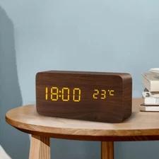 Wooden Alarm Clock Rectangle Square Desktop Table Clock USB Power Wood Clock