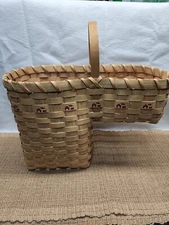 Signed 1995 Stair Step Wicker Woven Basket Storage Catchall w/Handle 18" x 18"