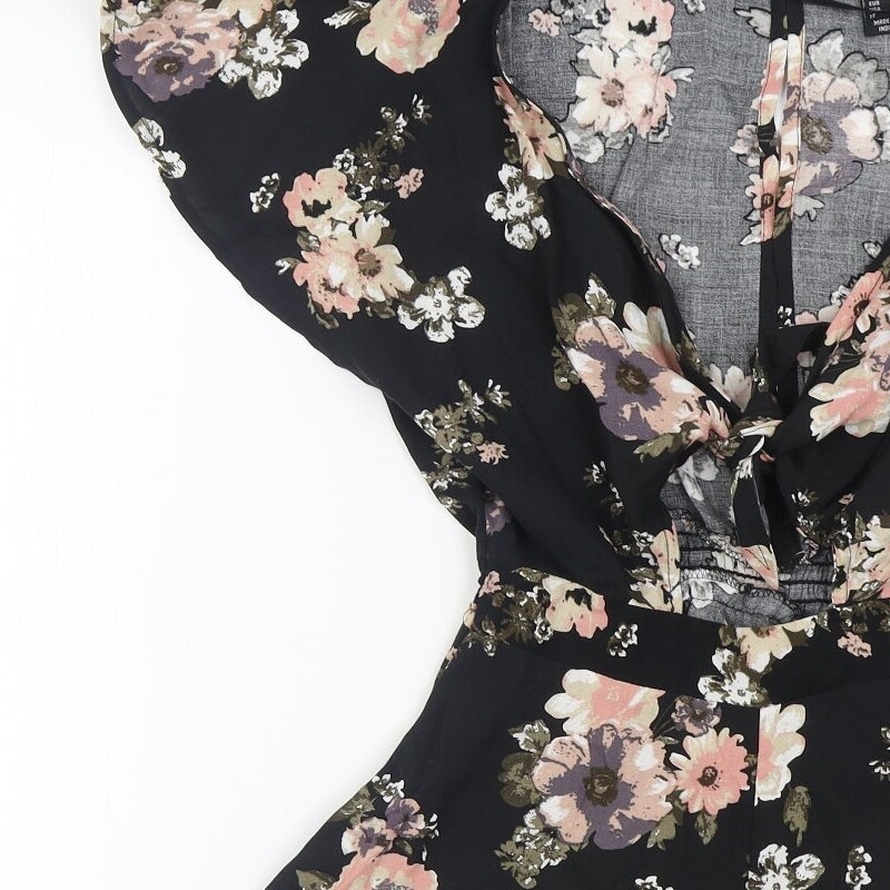 Primark Womens Black Viscose Blend Playsuit One-Piece Size 4 Tie image 6