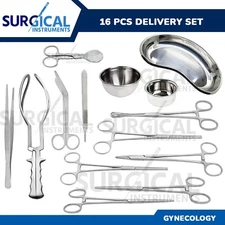 16 Pcs Basic Delivery Set Stainless Gynecology Surgical Instruments German Grade