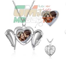 Collana girocollo pendente  ciondolo cuore d'angelo con foto e incisione Acciaio