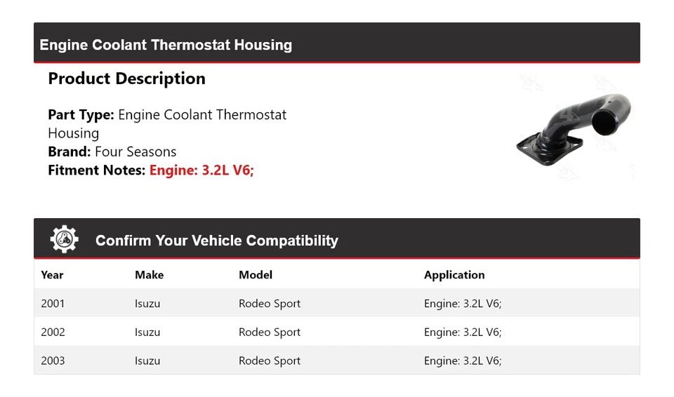 Carcasa termostato refrigerante motor deportivo Isuzu Rodeo 2001-2003 4 estaciones 2002 Foto 2 de 4