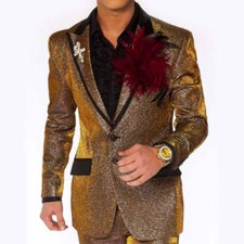 Men  s Angelino Gold  Black Casual Prom  Tuxedo  Blazer NWT