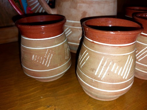 Vintage Greek Terracotta Pitcher + Cups Set - Lapithos Cyprus Greco Serving - Picture 3 of 24