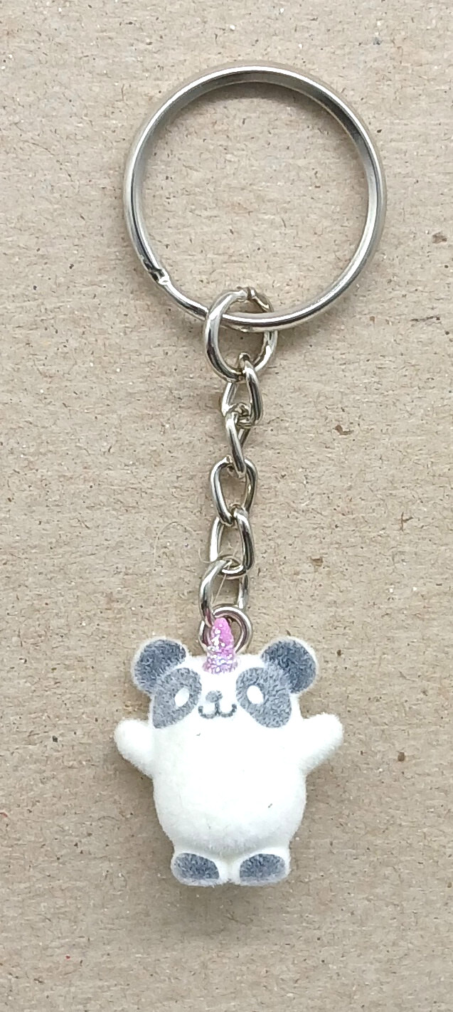 Vintage White Grey Unicorn Panda Cute Fabled Animal Keyring Keychain