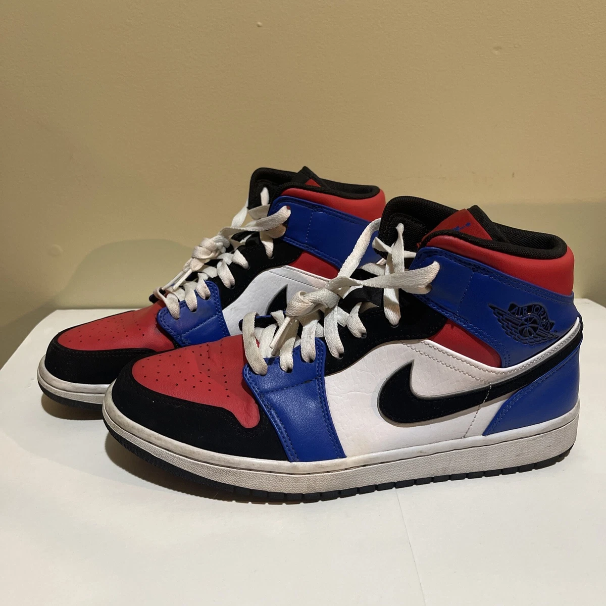 2018 Nike Air Jordan 1 Mid Top 3 White Red Blue Men s Size 9.5