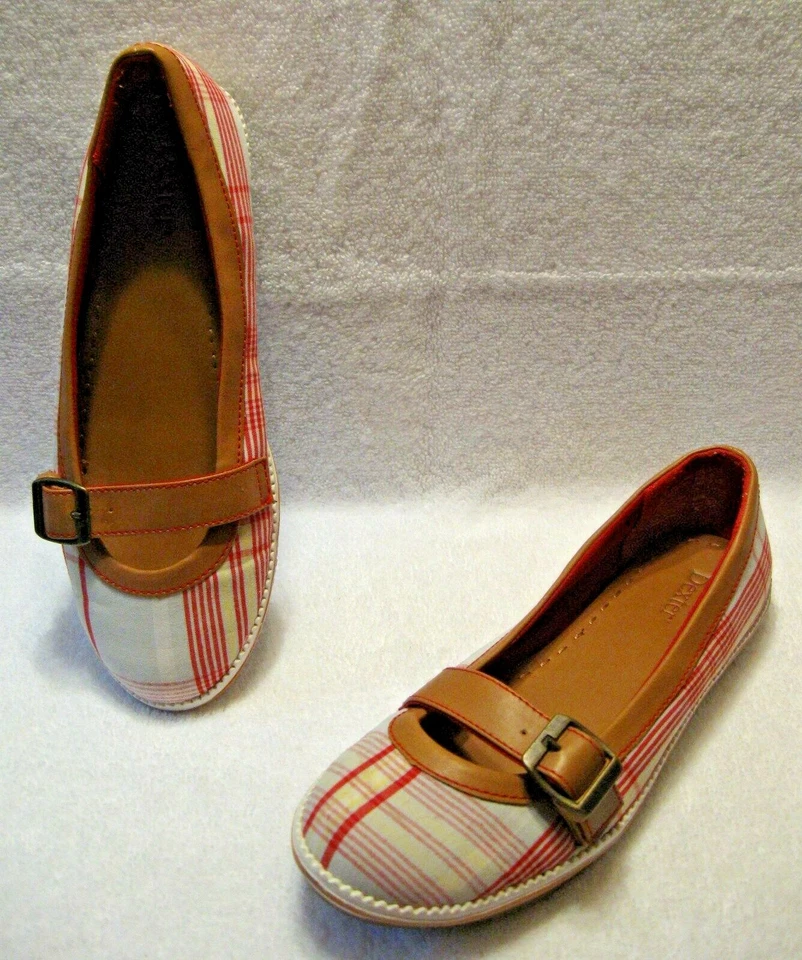 DEXTER Girl's BALLET FLATS Shoes Strap Buckle Plaid Tan 5 1/2 M Ex Cond. 52:r-4 - Image 2 of 4
