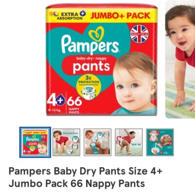 Pampers Baby Dry Pants Size 4+ Jumbo Pack 66 Nappy Pants