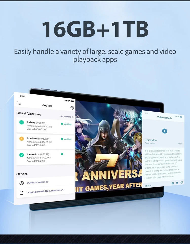 14Inch Full Screen Tablet PC Android 13 16GB RAM+1TB ROM With Bluetooth Keyboard - Image 3 of 4