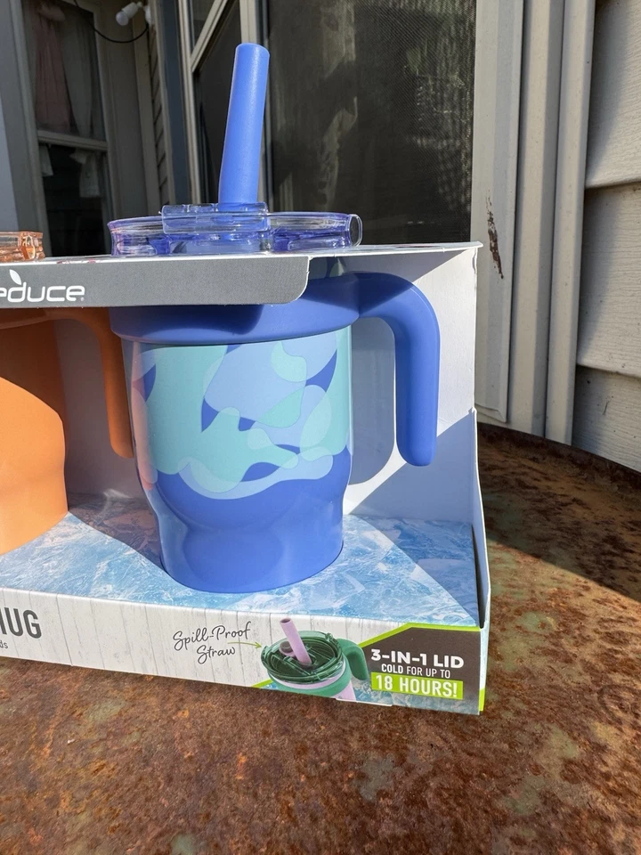 REDUCE 14oz, 2 Stainless Steel Tumbler Spill-Proof with Handle & Straws for Kids - Image 2 of 4