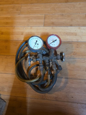 #ad Vintage Madden Brass A C Refrigeration Manifold Guage Assembly $49.95