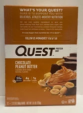 Quest Chocolate Peanut Butter Bars - 20g Protein - 12 Count (Best By: 12/21/25)