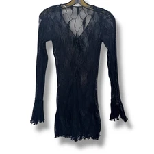 Vtg 90s Hot Topic Lace Blouse Top Womens S Black Y2K Cut Outs Stretch 00s