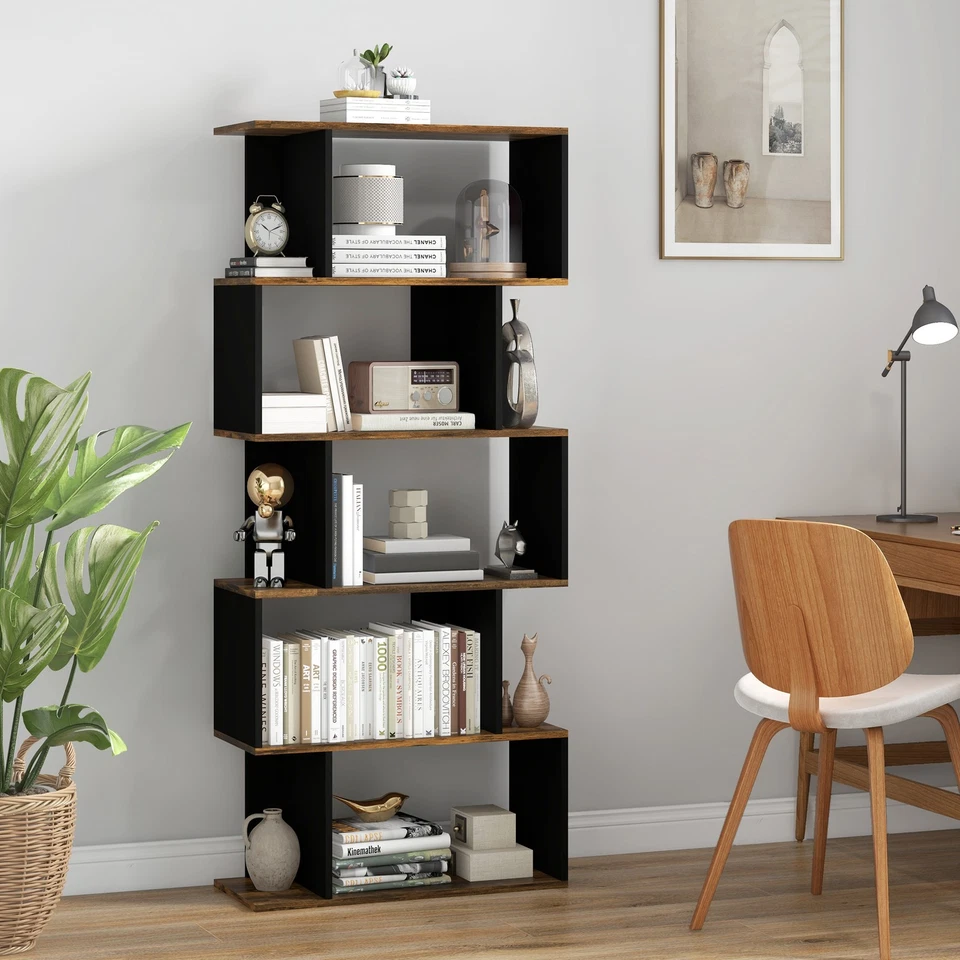 HOMCOM Libreria Moderna Asimmetrica con 5 Ripiani in Legno 70x29.5x163cm Marrone - Immagine 2 di 4