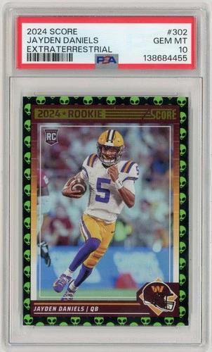 2024 Panini Score Jayden Daniels Extraterrestrial Alien SSP PSA 10 RC Commanders