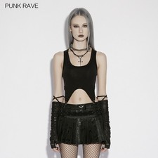 Punk Rave Gothic Punk Pleated Mini Skirt With Belt Mesh Ring Detail Streetwear