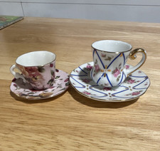 2 Vintage Mini Porcelain Floral Demitasse Coffee Cup  Saucer Sets, Gold Trim