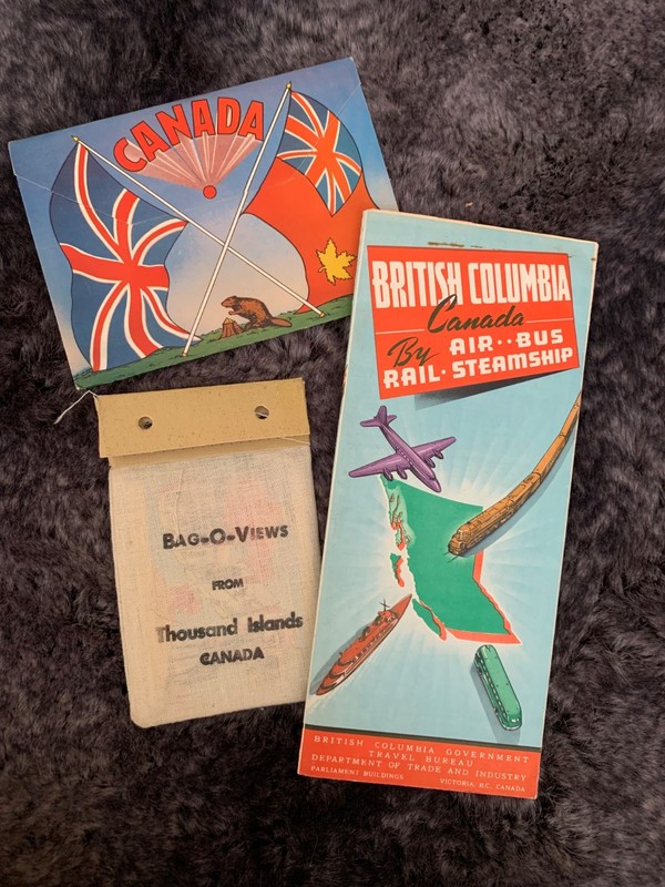 Vintage Canadian Ephemera, Map, Postcards, Pictures, Possibly WWII Era
