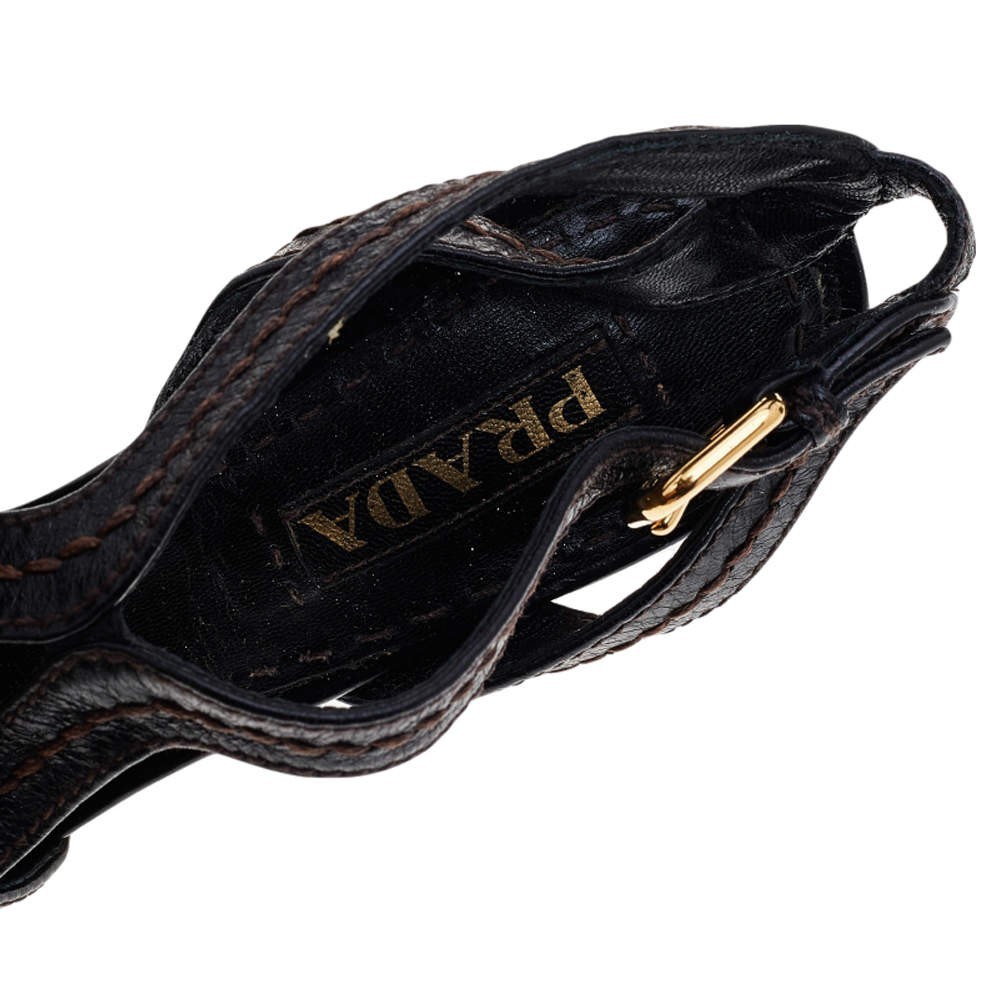 Prada Brown Leather Espadrille Platform Wooden Heel Ankle Sandals Size 40 image 7
