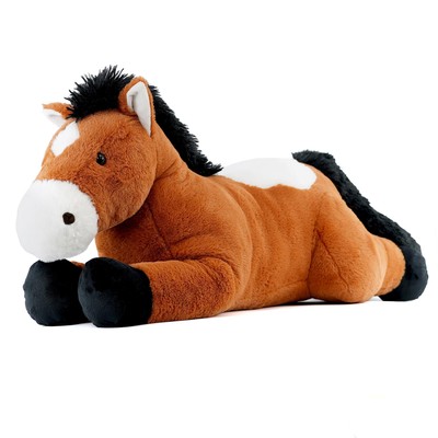 Large Brown Horse Teddy Soft Plush Toy Shiny Eyes Black Mane Tail Gift  65cm UK