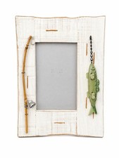 Rustic Fishing Picture Frame Wood Fish Theme Cabin Lake Decor Distressed Frame