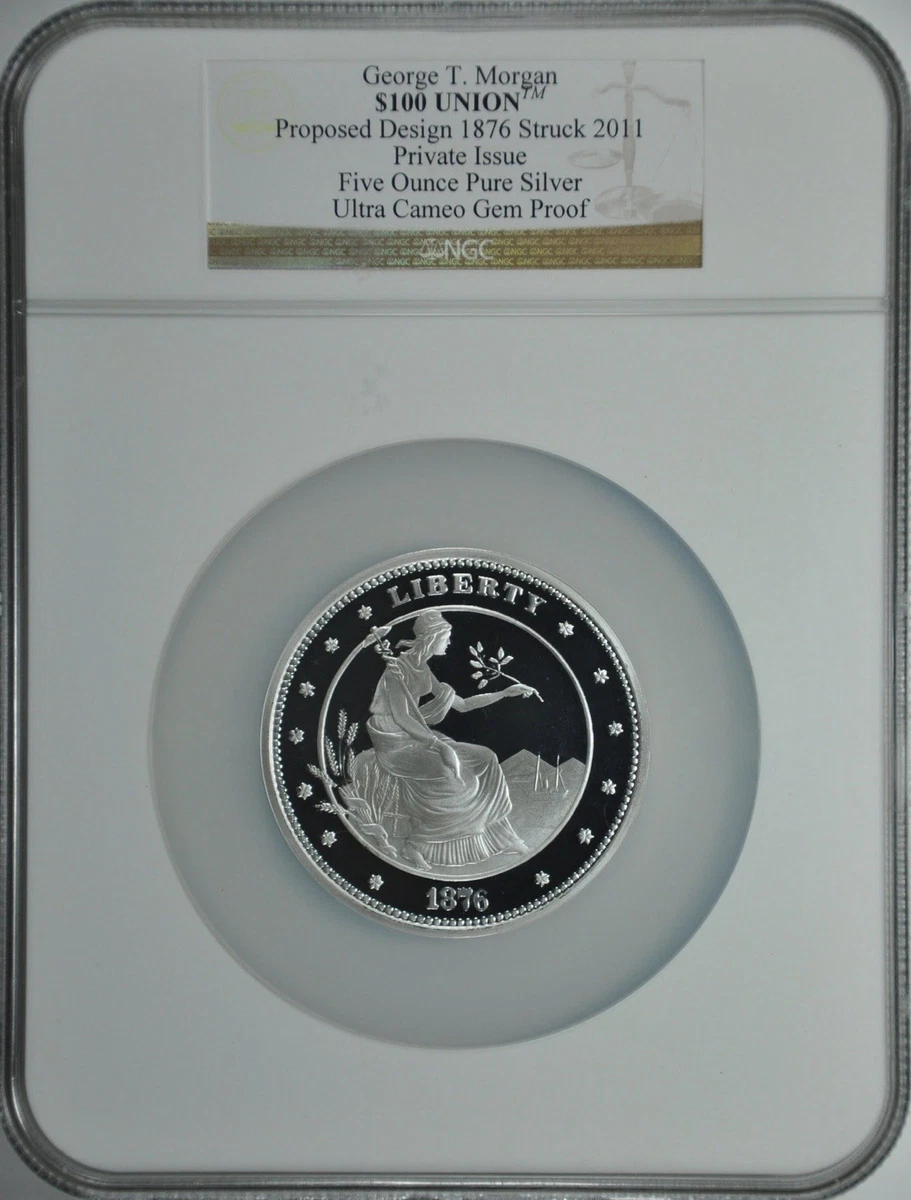 $100 UNION 1876 SILVER COIN 5 OZ FINE NGC ULTRA CAMEO GEM PROOF