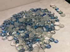 Large Lot 2 pounds Round Glass PEBBLES: oval, blue , Flat, Clear, Vase Fillers