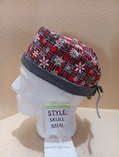 Snowflakes on Plaid Christmas/Winter Men's Skull/Chemo Surgical Scrub Hat/Cap