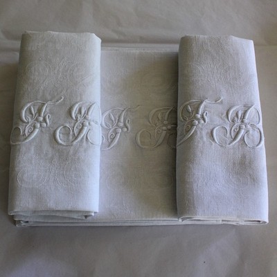 Antique French Damask Napkins Set of 8 Monogram F B