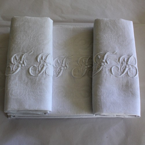 Antique French Damask Napkins Set of 8 Monogram F B