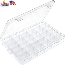 36 Grids Clear Plastic Organizer Box with Adjustable Compartment Dividers Rock C