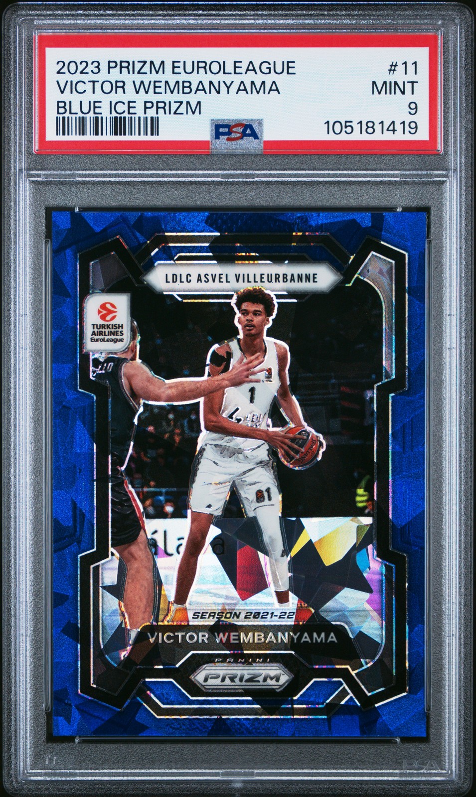 Victor Wembanyama 2023 Panini Prizm Euroleague #11 Blue Ice #071/125 Prizm PSA 9