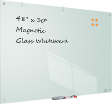 Large Frameless Glass Dry-Erase Board - 48x30 Inch Magnetic Whiteboard