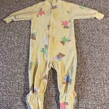 Vintage Carters Kids Fleece Footed Sleeper Yellow Teddy Bear Print 12M