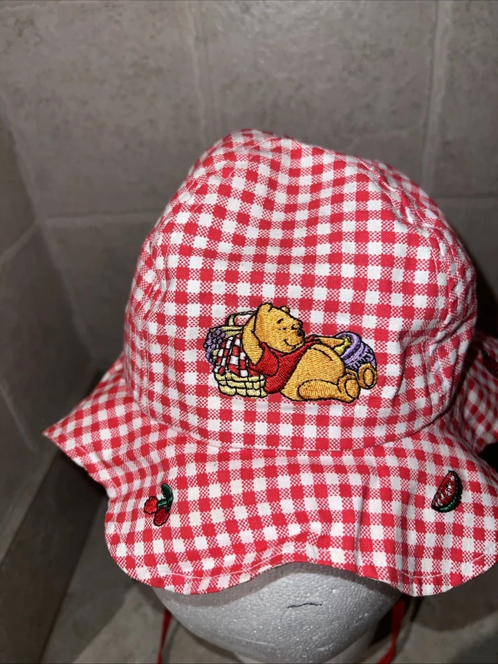 Винтажный Винни-Пух младенца ведро оборки шляпа красный белый Gingham фрукты изящный - Изображение 3 из 4