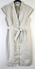 CALVIN KLEIN Linen Blend Shirt Dress Beige Belted Waist Lined Women’s Size 8