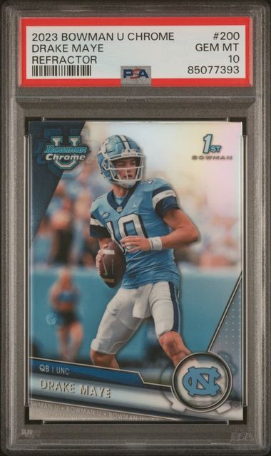2023 Drake Maye Bowman University Chrome 1st Bowman REFRACTOR PSA 10 GEM MINT