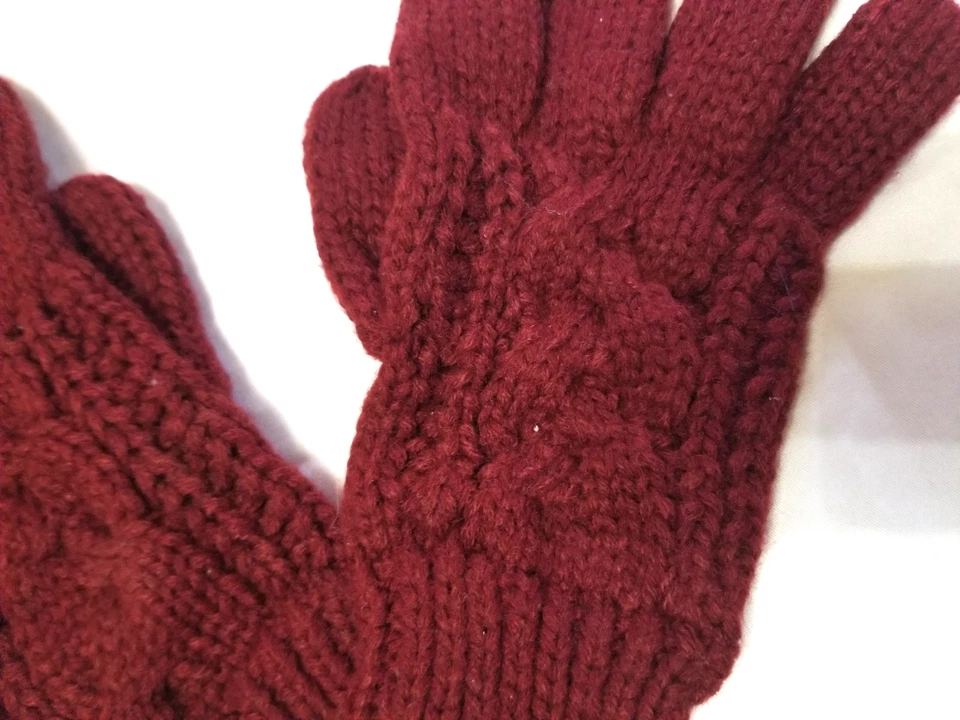 Joe Boxer Rojo Borgoña Cable Tejido Cálido Invierno Nieve Guantes Talla Única Nuevo con Etiqueta Foto 4 de 4