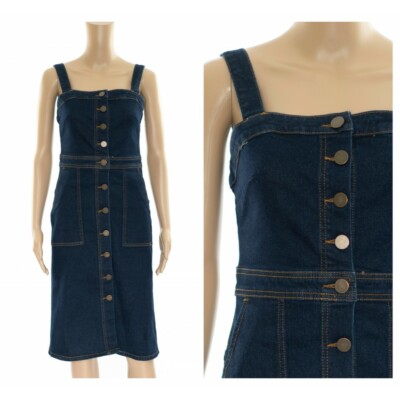 ex M\u0026S Pinafore Denim Midi Button 