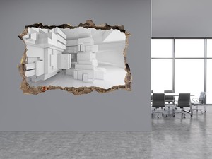 Abstract Empty White Room 3d Photo Hole In Wall Sticker Wall Mural