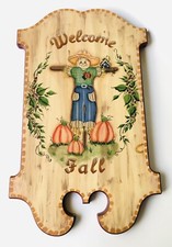 "Welcome Fall" Wooden Hanging Wall Decor Sign Pumpkins Scarecrow 19.5'' x 12''