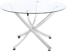 Beckham 46" round Dining Table with Glass Top and Asterisk Metal Base, Sculptura