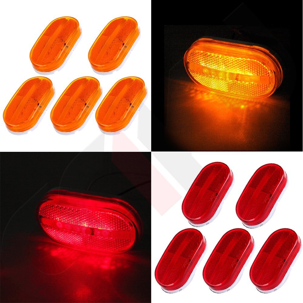 10X Ambe Red Oval 6 LED Side Marker Clearance Lights for 4-Inch Trailer Trucks