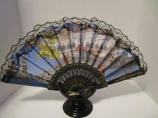 Vintage Black Lace Topped Venezia / Venice Souvenir Folding Hand Fan