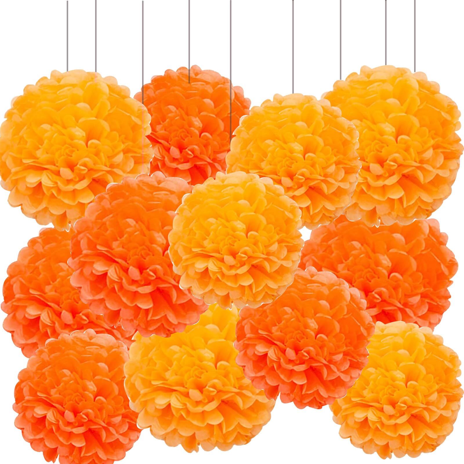XIKSXITN 12pcs Orange Paper Pom Poms Decorations for Party in 2 ColorsCeiling...